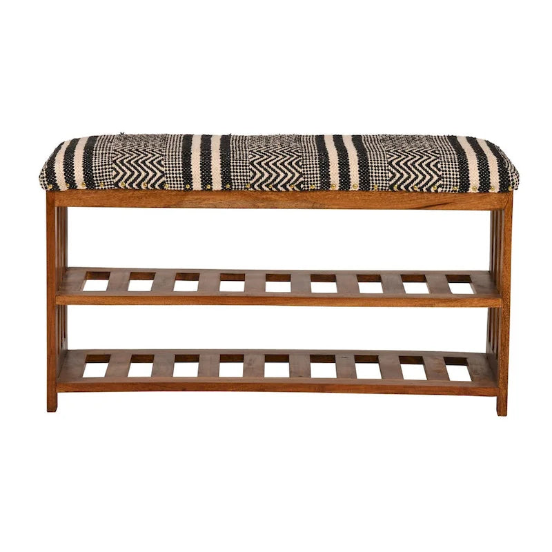 Upholstered 2-Shelf Storage Entryway and Bedroom Bench - 18 H x 34 W x 12 D