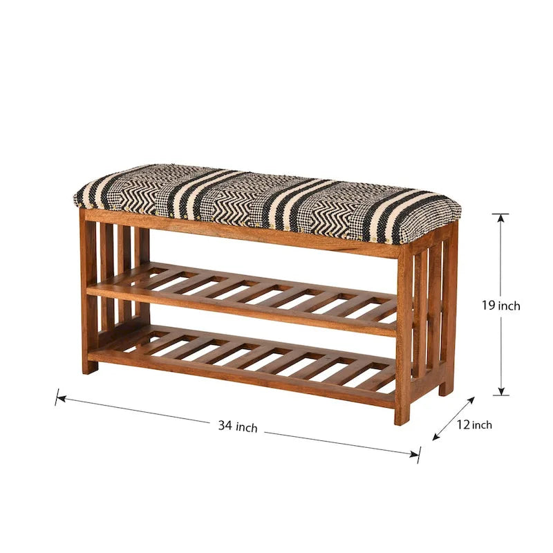 Upholstered 2-Shelf Storage Entryway and Bedroom Bench - 18 H x 34 W x 12 D