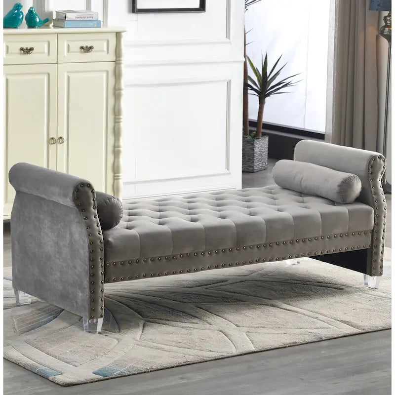 71-inch Rolled Arm Oversized Velvet Tufted Upholstered Bench
