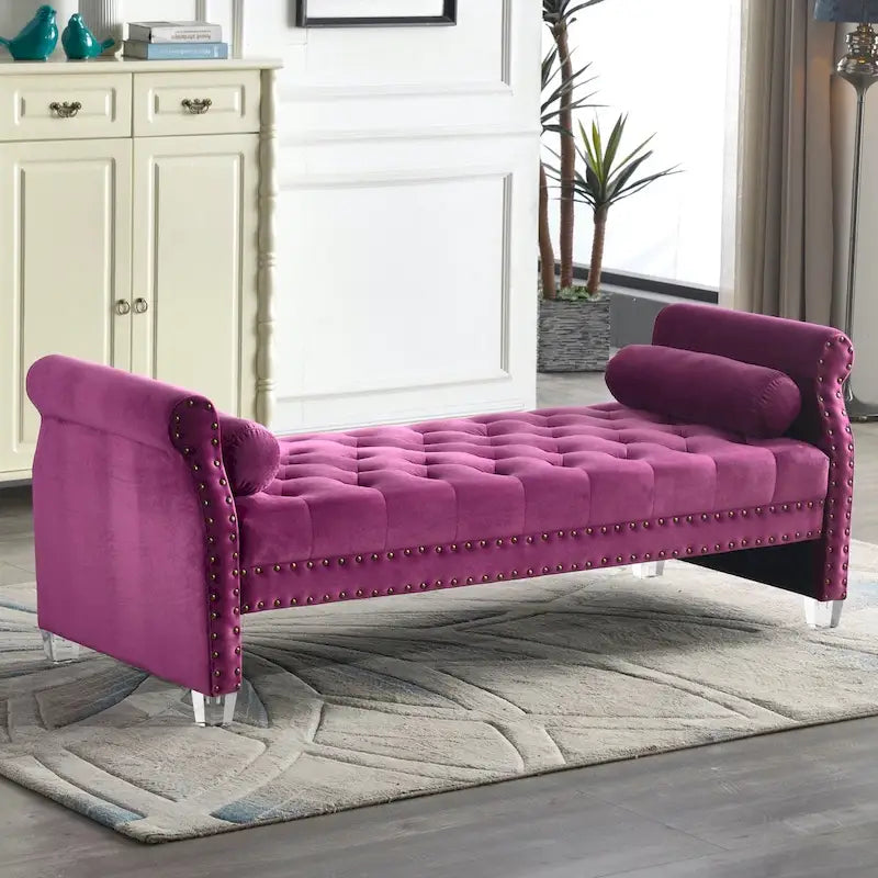 71-inch Rolled Arm Oversized Velvet Tufted Upholstered Bench