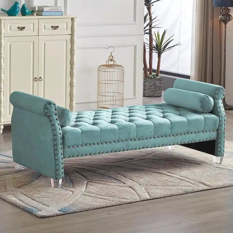 71-inch Rolled Arm Oversized Velvet Tufted Upholstered Bench