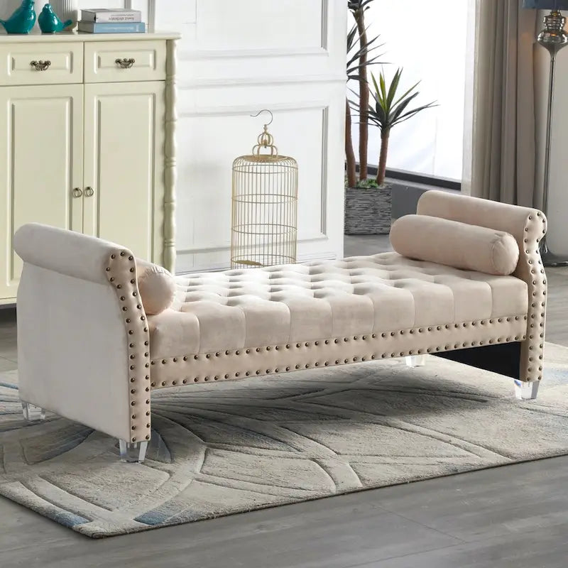 71-inch Rolled Arm Oversized Velvet Tufted Upholstered Bench