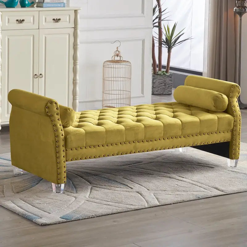 71-inch Rolled Arm Oversized Velvet Tufted Upholstered Bench