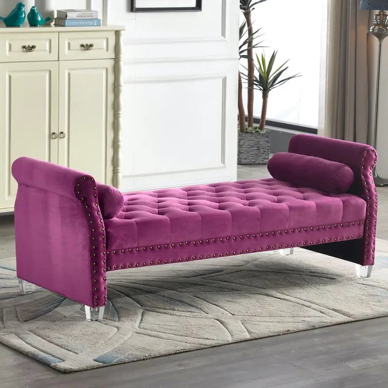 71-inch Rolled Arm Oversized Velvet Tufted Upholstered Bench