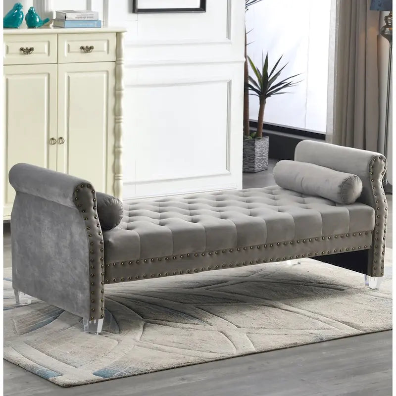 71-inch Rolled Arm Oversized Velvet Tufted Upholstered Bench