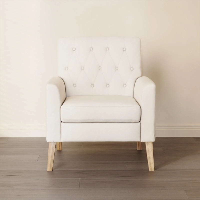 Modern Upholstered Accent Chair Linen Fabric Button Tufted Armchair with Solid Wood Frame - 28.5 W X 27.25 D X 33.75 H