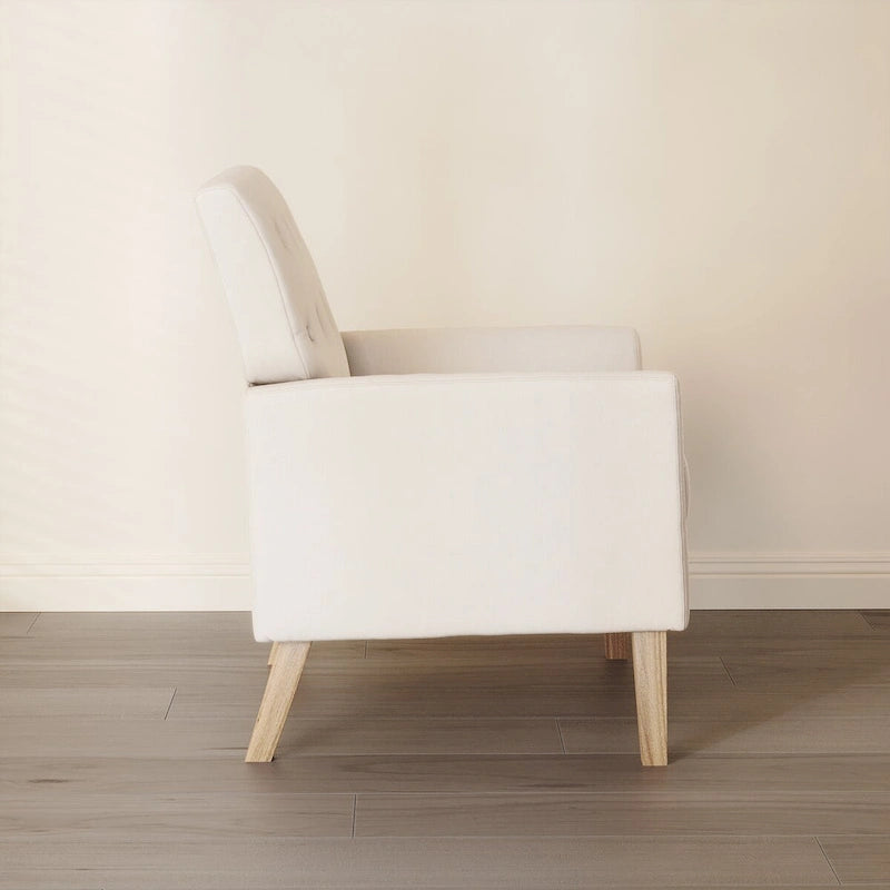 Modern Upholstered Accent Chair Linen Fabric Button Tufted Armchair with Solid Wood Frame - 28.5 W X 27.25 D X 33.75 H