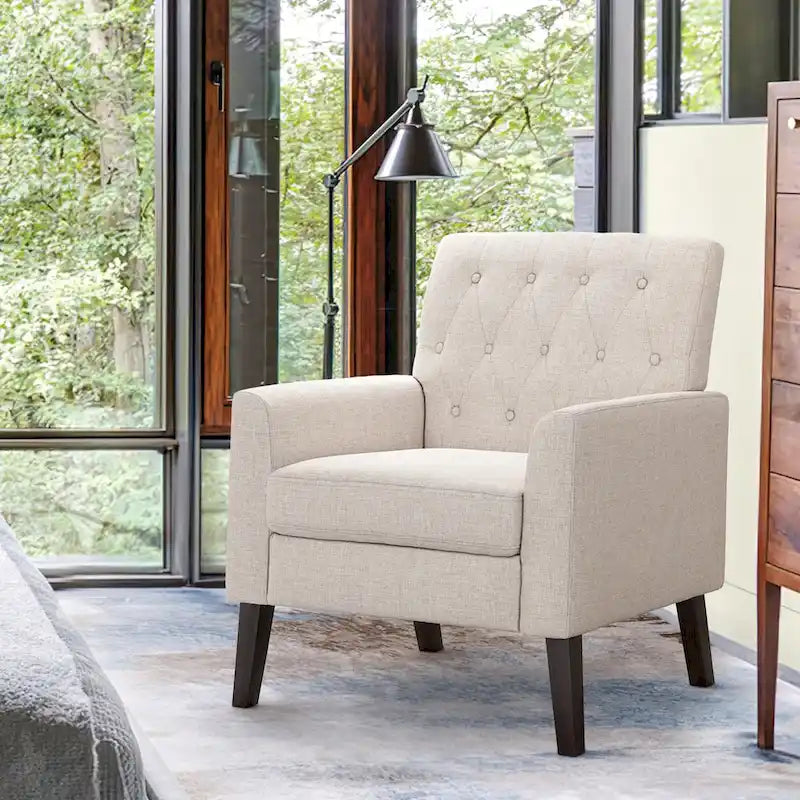 Fauteuil d'appoint rembourré moderne en tissu de lin capitonné avec cadre en bois massif - 28,5 L X 27,25 P X 33,75 H