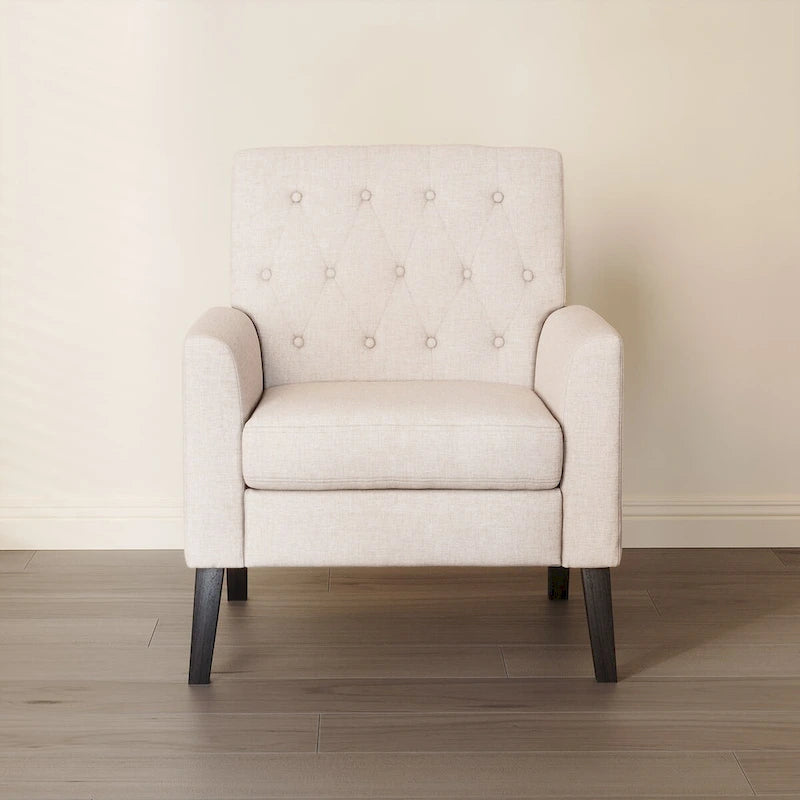 Fauteuil d'appoint rembourré moderne en tissu de lin capitonné avec cadre en bois massif - 28,5 L X 27,25 P X 33,75 H