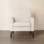 Fauteuil d'appoint rembourré moderne en tissu de lin capitonné avec cadre en bois massif - 28,5 L X 27,25 P X 33,75 H