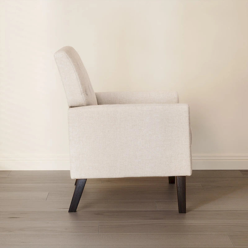 Fauteuil d'appoint rembourré moderne en tissu de lin capitonné avec cadre en bois massif - 28,5 L X 27,25 P X 33,75 H