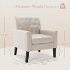 Fauteuil d'appoint rembourré moderne en tissu de lin capitonné avec cadre en bois massif - 28,5 L X 27,25 P X 33,75 H