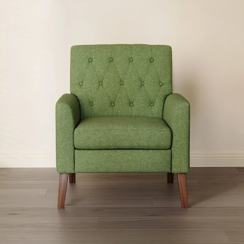 Fauteuil d'appoint rembourré moderne en tissu de lin capitonné avec cadre en bois massif - 28,5 L X 27,25 P X 33,75 H