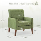 Fauteuil d'appoint rembourré moderne en tissu de lin capitonné avec cadre en bois massif - 28,5 L X 27,25 P X 33,75 H