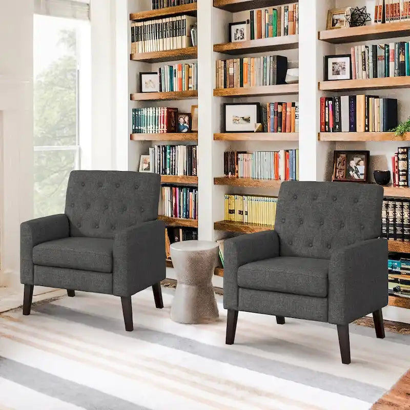 Fauteuil d'appoint rembourré moderne en tissu de lin capitonné avec cadre en bois massif - 28,5 L X 27,25 P X 33,75 H