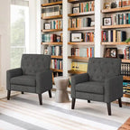 Fauteuil d'appoint rembourré moderne en tissu de lin capitonné avec cadre en bois massif - 28,5 L X 27,25 P X 33,75 H
