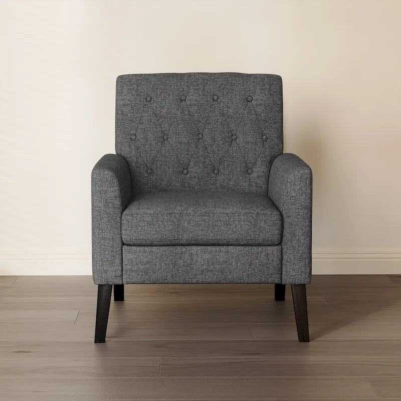 Fauteuil d'appoint rembourré moderne en tissu de lin capitonné avec cadre en bois massif - 28,5 L X 27,25 P X 33,75 H