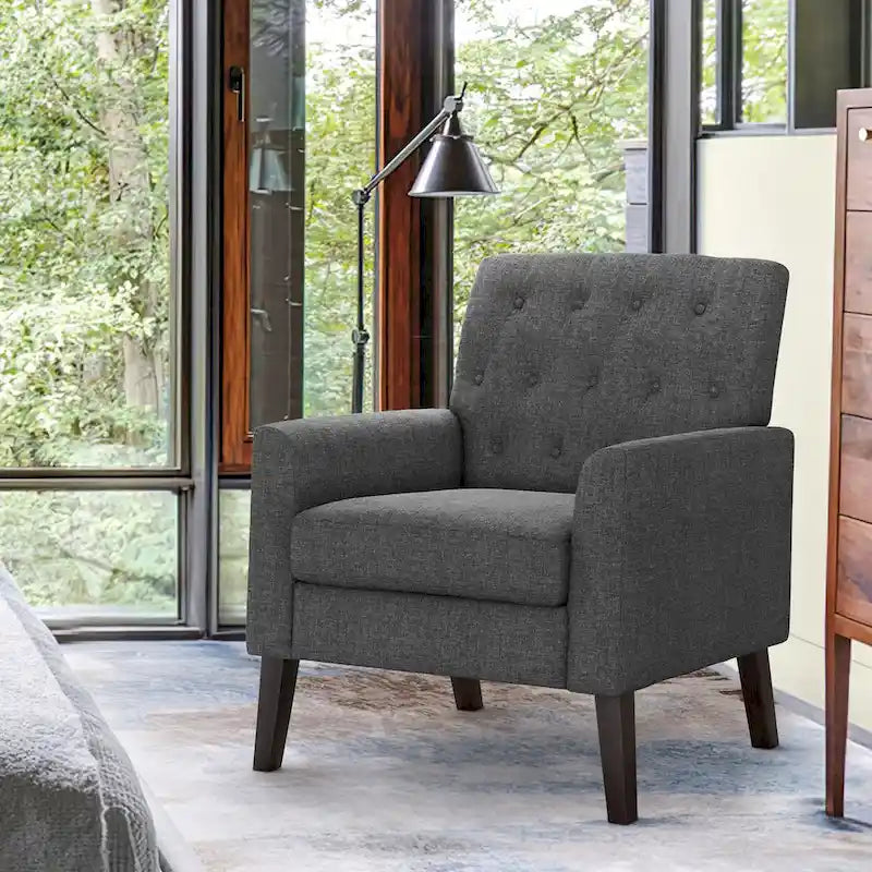Fauteuil d'appoint rembourré moderne en tissu de lin capitonné avec cadre en bois massif - 28,5 L X 27,25 P X 33,75 H