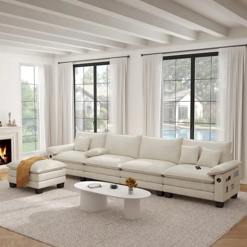 5 Seat Modular Sofa Sleeper Couch Set Convertible L Shaped Sofa Couch for Living Room