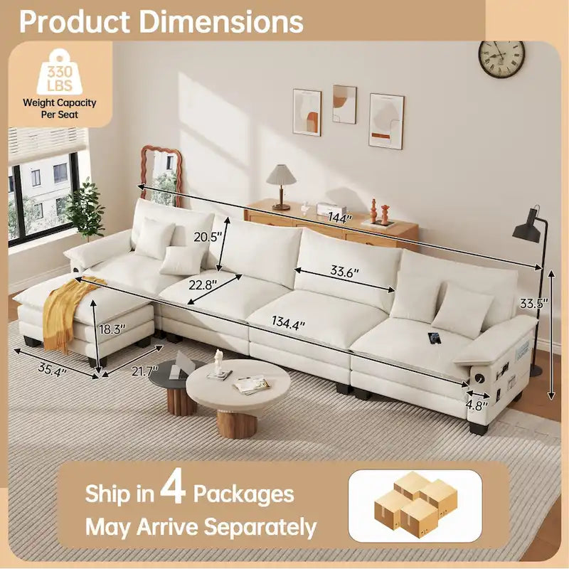 5 Seat Modular Sofa Sleeper Couch Set Convertible L Shaped Sofa Couch for Living Room