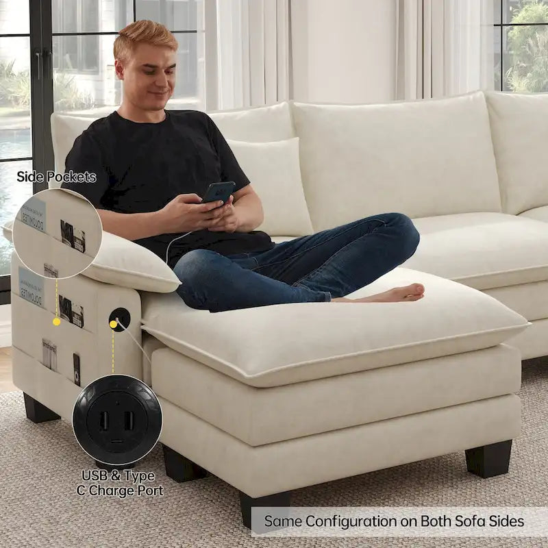 5 Seat Modular Sofa Sleeper Couch Set Convertible L Shaped Sofa Couch for Living Room