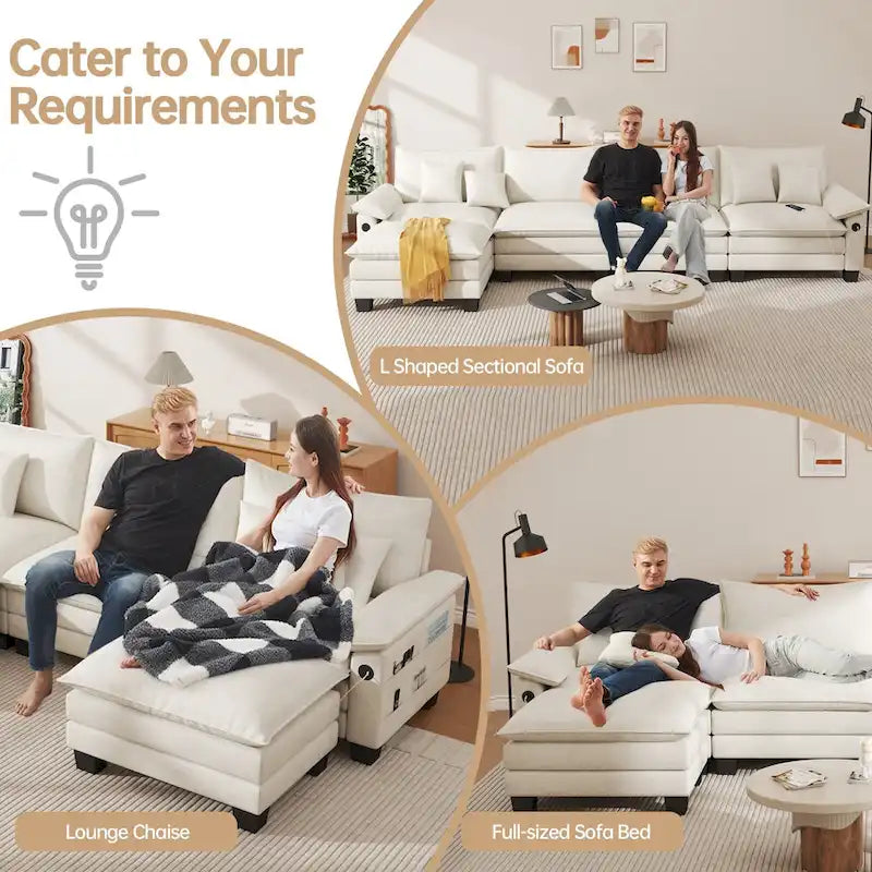 5 Seat Modular Sofa Sleeper Couch Set Convertible L Shaped Sofa Couch for Living Room