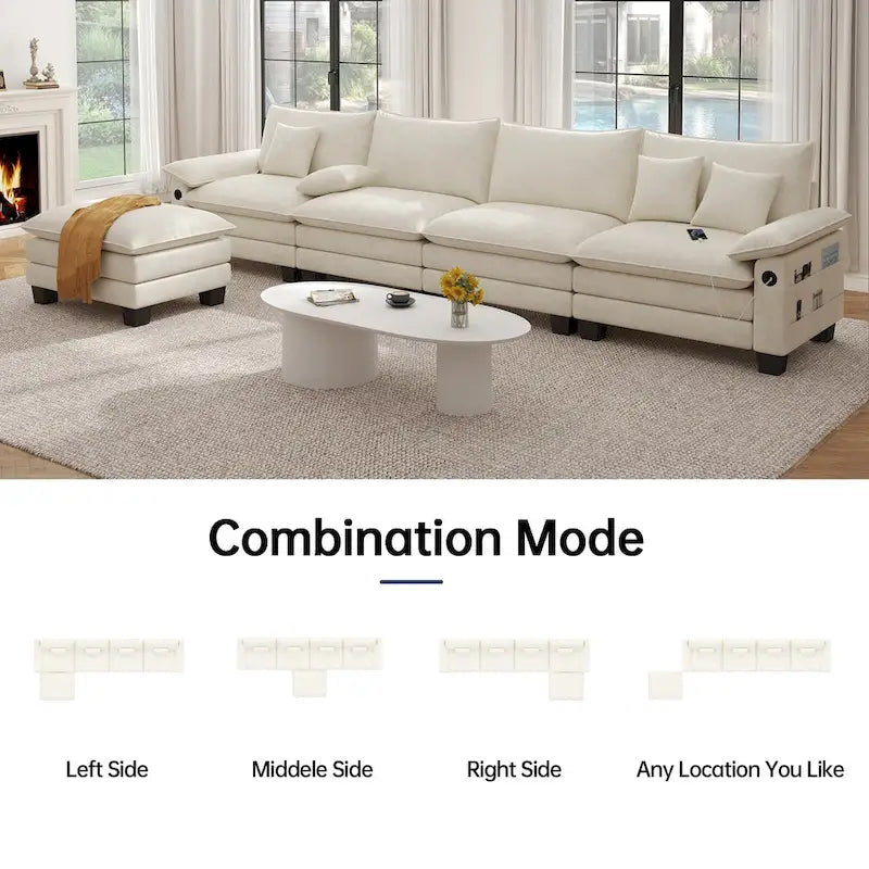 5 Seat Modular Sofa Sleeper Couch Set Convertible L Shaped Sofa Couch for Living Room