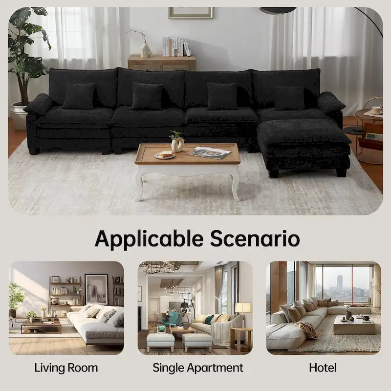 5 Seat Modular Sofa Sleeper Couch Set Convertible L Shaped Sofa Couch for Living Room