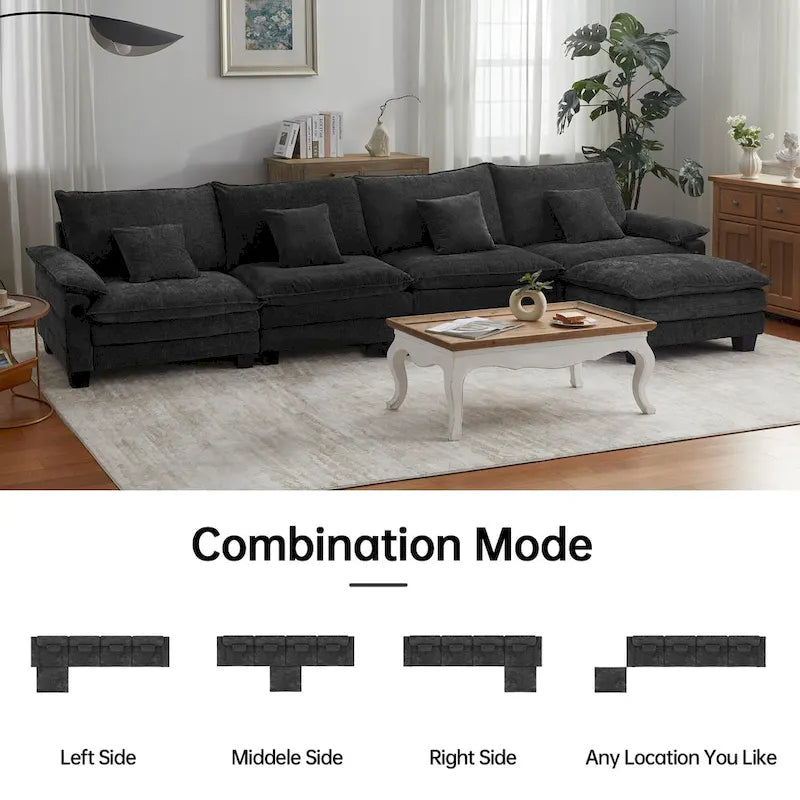 5 Seat Modular Sofa Sleeper Couch Set Convertible L Shaped Sofa Couch for Living Room