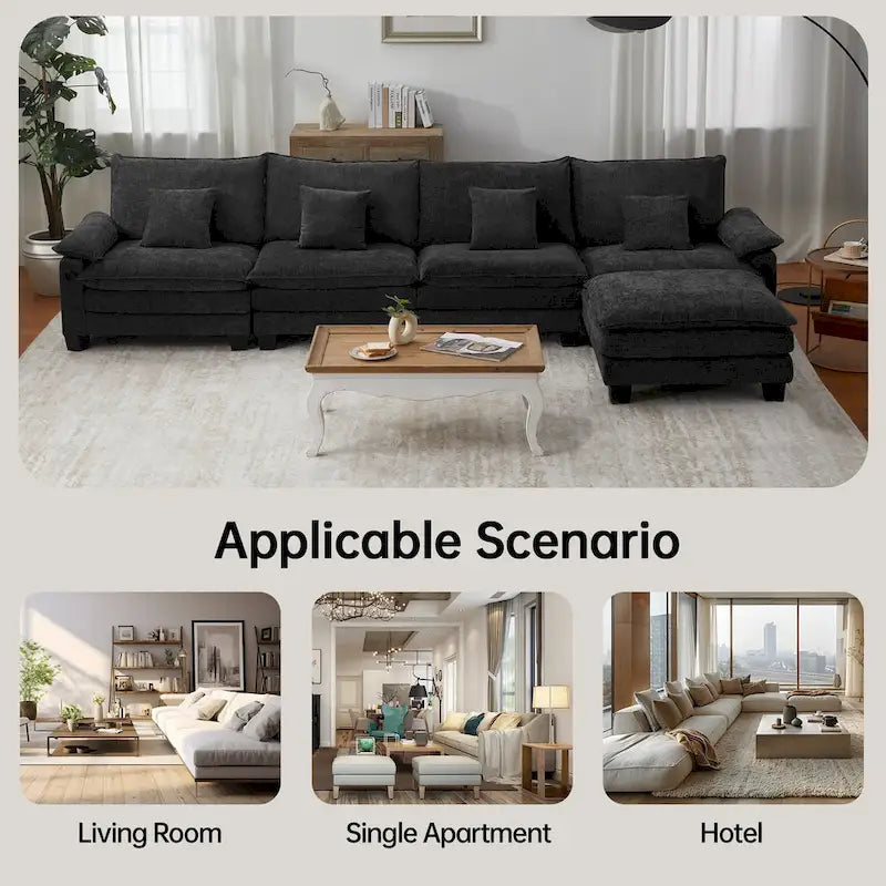 5 Seat Modular Sofa Sleeper Couch Set Convertible L Shaped Sofa Couch for Living Room