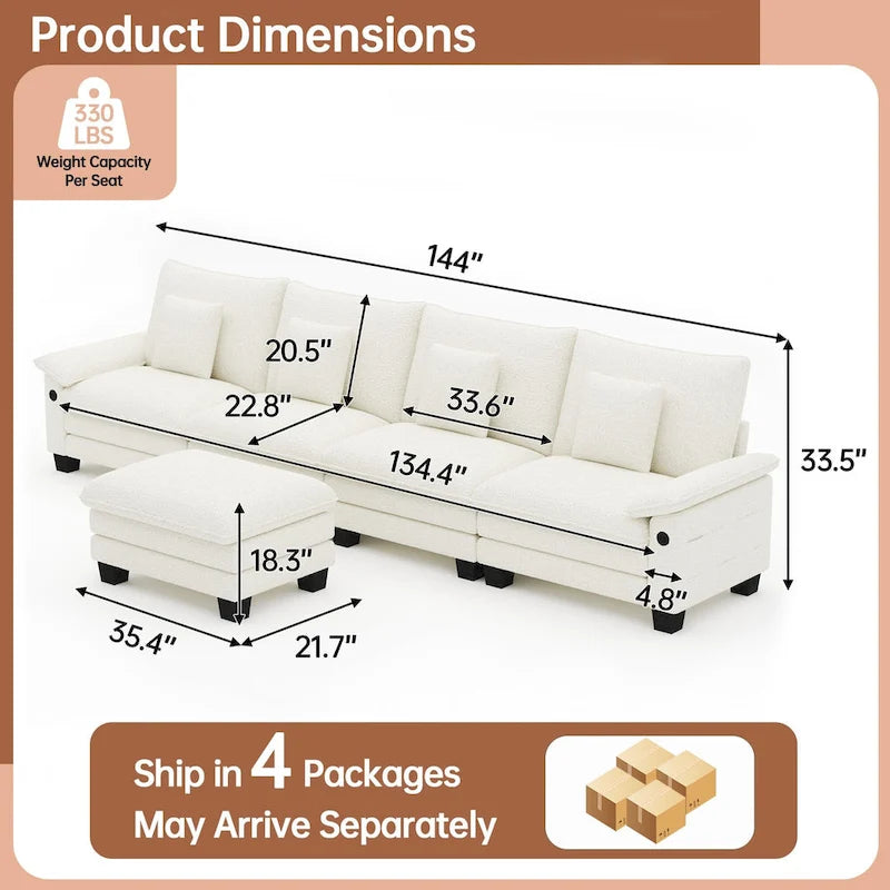 5 Seat Modular Sofa Sleeper Couch Set Convertible L Shaped Sofa Couch for Living Room