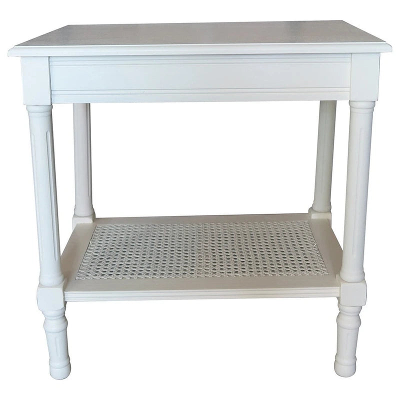  Reine Cream Side Table with Rattan Shelf