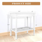 Cream Side Table with Rattan Shelf
