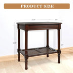 Cream Side Table with Rattan Shelf