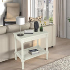 Cream Side Table with Rattan Shelf