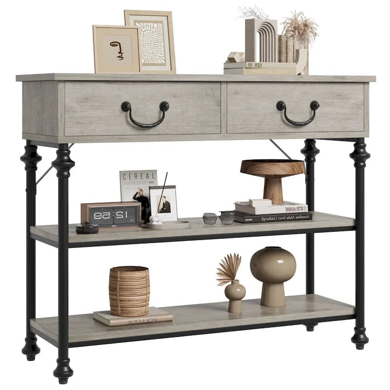 Narrow Console Table with Drawers and Shelves for Entryway