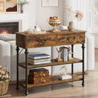 Narrow Console Table with Drawers and Shelves for Entryway