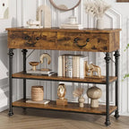 Narrow Console Table with Drawers and Shelves for Entryway