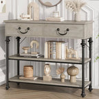 Narrow Console Table with Drawers and Shelves for Entryway