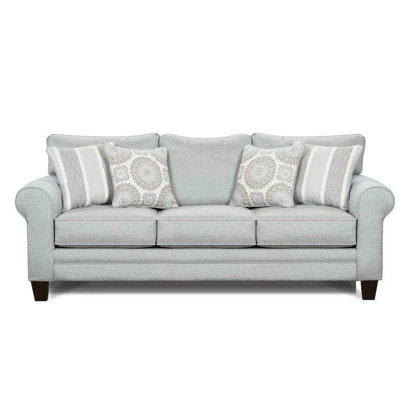 Round Arm Transitional Light Blue/Grey Sofa