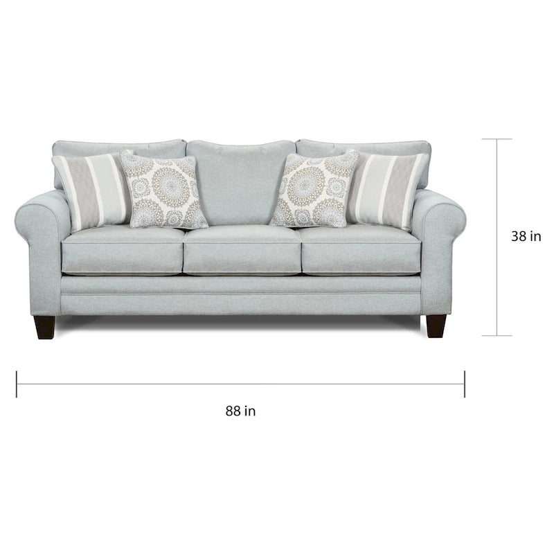 Round Arm Transitional Light Blue/Grey Sofa