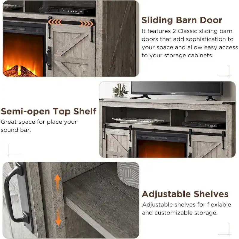 Farmhouse Fireplace TV Stand, Entertainment Center, Media Console