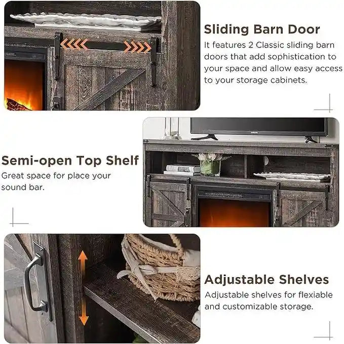 Farmhouse Fireplace TV Stand, Entertainment Center, Media Console