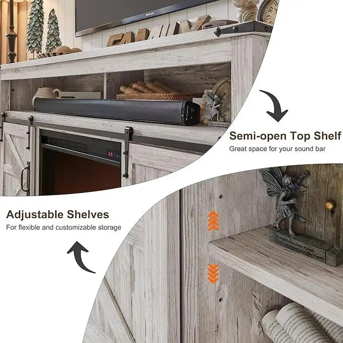 Farmhouse Fireplace TV Stand, Entertainment Center, Media Console