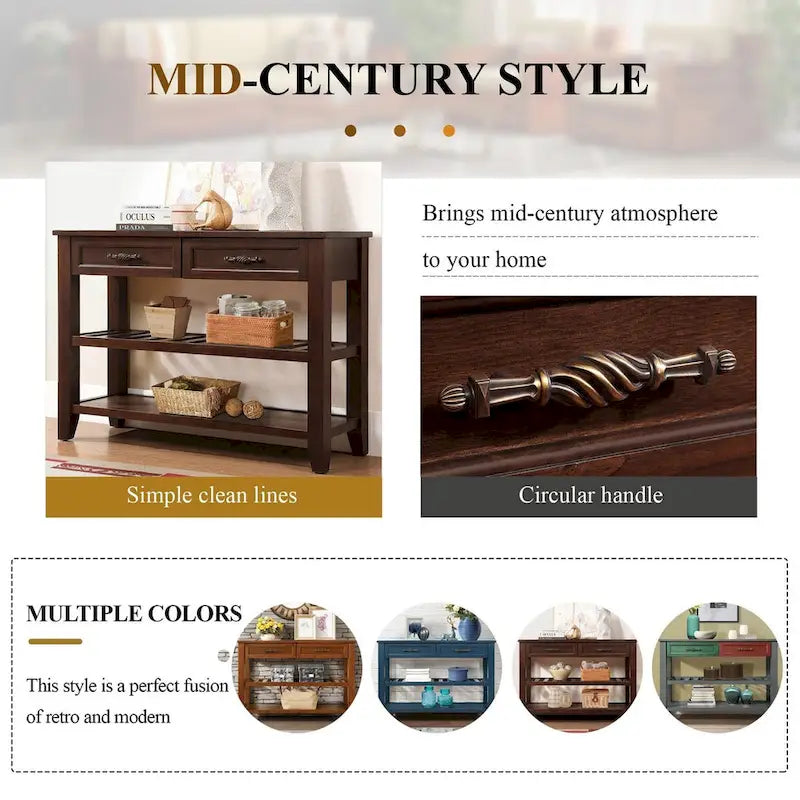 42 Console Sofa Table with Drawers and Tiers Shelves