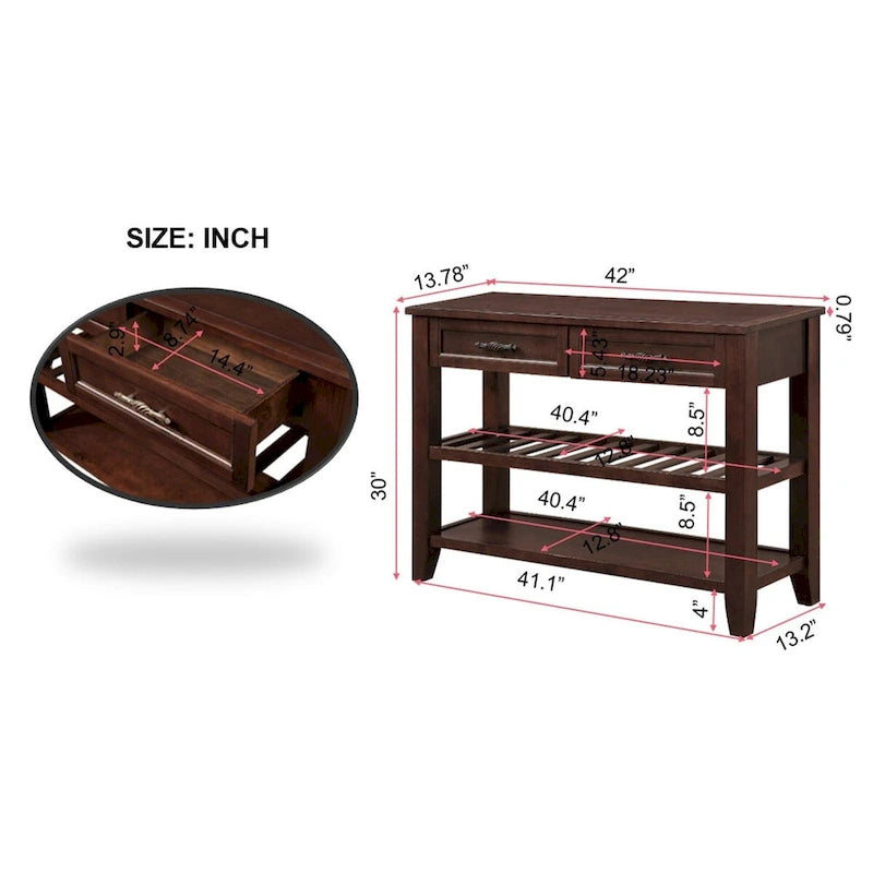 42 Console Sofa Table with Drawers and Tiers Shelves