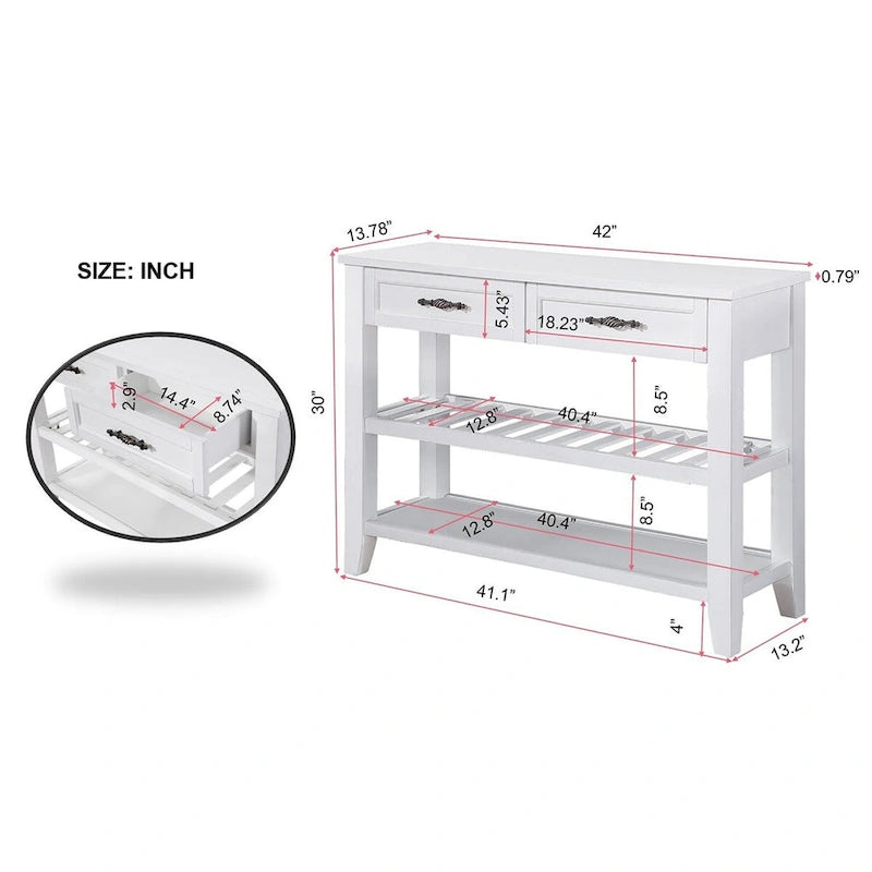 42 Console Sofa Table with Drawers and Tiers Shelves