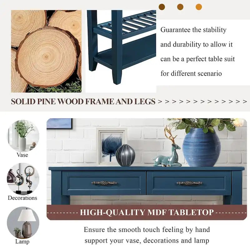 42 Console Sofa Table with Drawers and Tiers Shelves