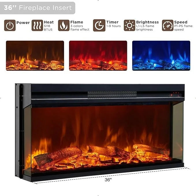 Farmhouse 3-Sided Electric Fireplace TV Stand, Entertainment Center