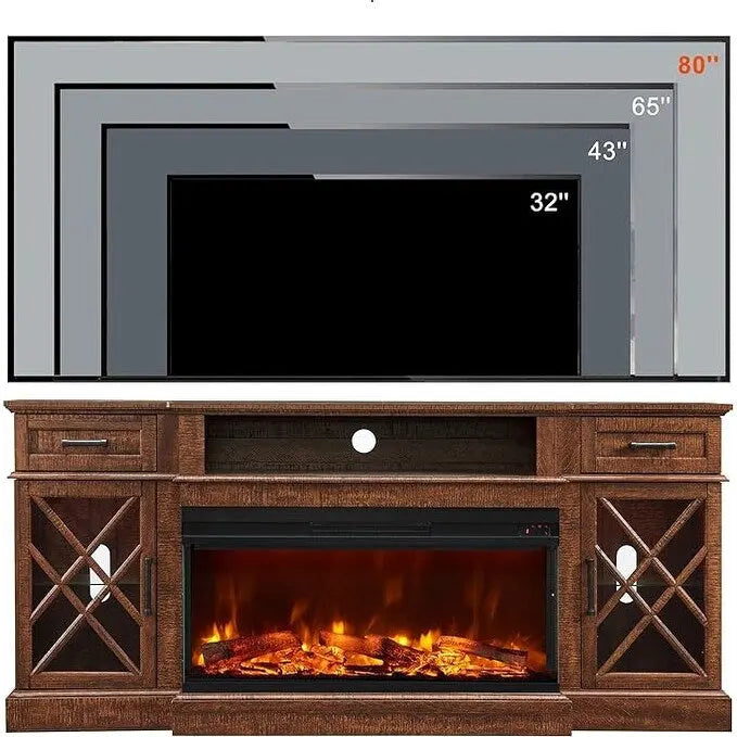 Farmhouse 3-Sided Electric Fireplace TV Stand, Entertainment Center